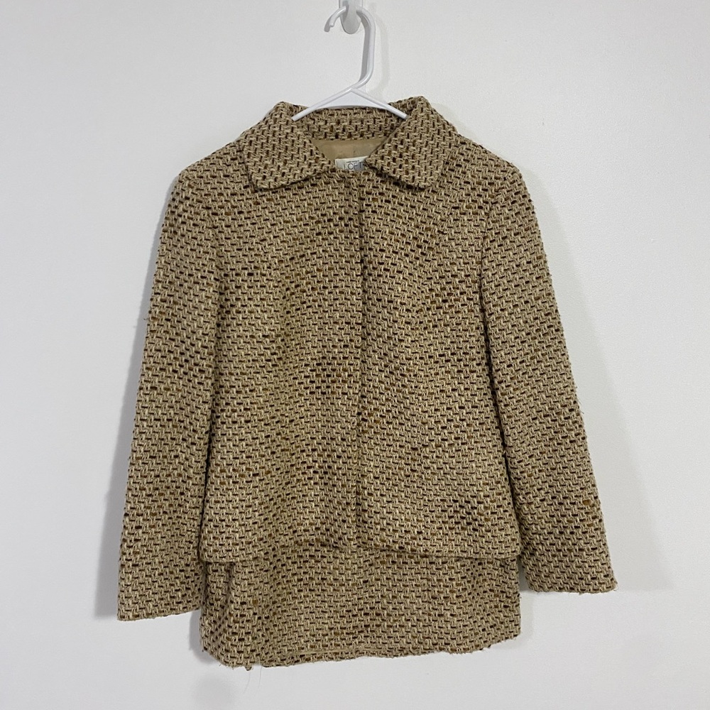 Loft Ann Taylor Tan gossip girl preppy Tweed Skirt/Blazer Set 8 corporate chic